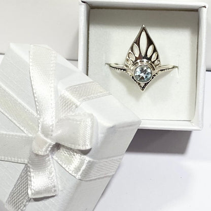 Sterling Silver Tiara Ring with  a Faceted Gemstone