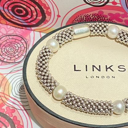 Effervescent Star Stretchy Links of London Sterling Silver Sweetie Bracelet with pearls – Small Size 15cm  38g weight
