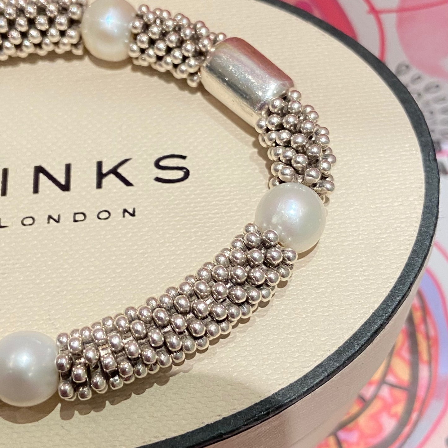 Effervescent Star Stretchy Links of London Sterling Silver Sweetie Bracelet with pearls – Small Size 15cm  38g weight