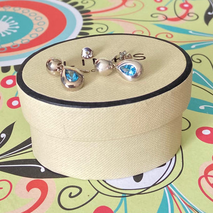 Links of London Sterling Silver Tear Drop Earrings with a Blue Topaz Tear Drop Stone with butterfly backs