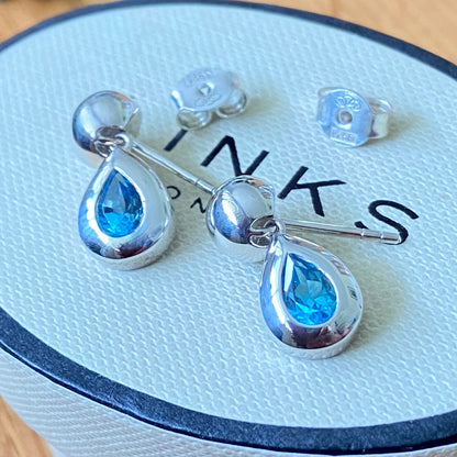 Links of London Sterling Silver Tear Drop Earrings with a Blue Topaz Tear Drop Stone with butterfly backs