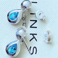 Links of London Sterling Silver Tear Drop Earrings with a Blue Topaz Tear Drop Stone with butterfly backs