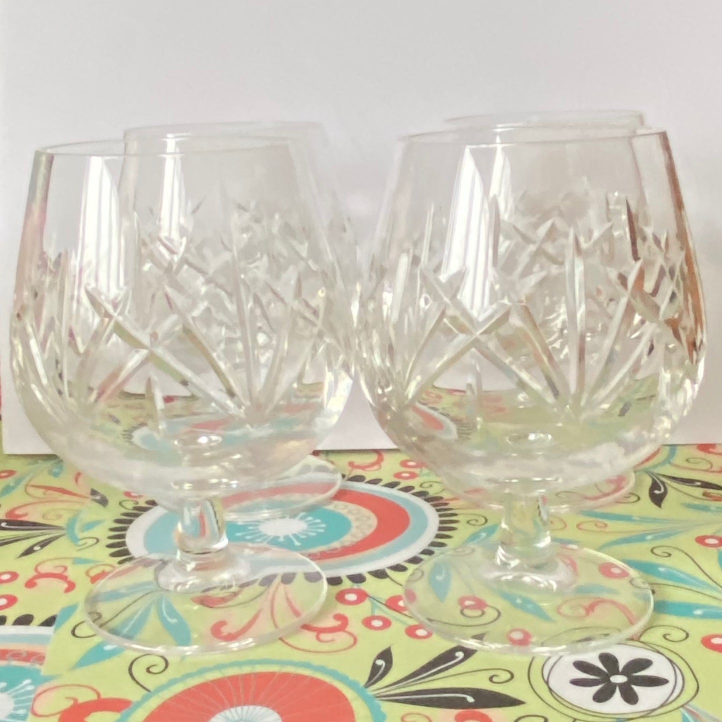 Authentic set of 3 Edinburgh Crystal Brandy Glass, Cut Crystal and Etched with a Grouse, Kestrel and Pheasant.  Made in Scotland UK around 1960’s
