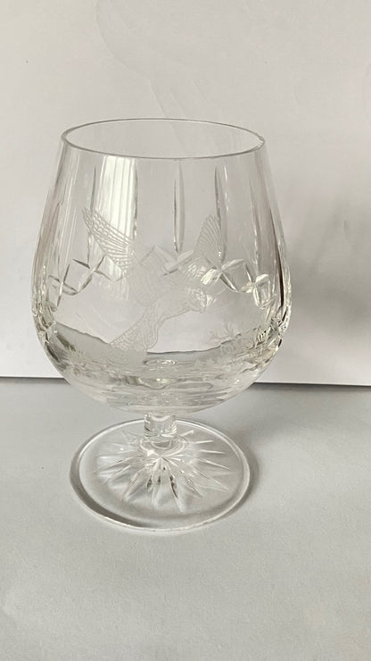 Authentic set of 3 Edinburgh Crystal Brandy Glass, Cut Crystal and Etched with a Grouse, Kestrel and Pheasant.  Made in Scotland UK around 1960’s