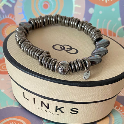 Links of London Black Rhodium Hematite Hearts Sweetie Bracelet