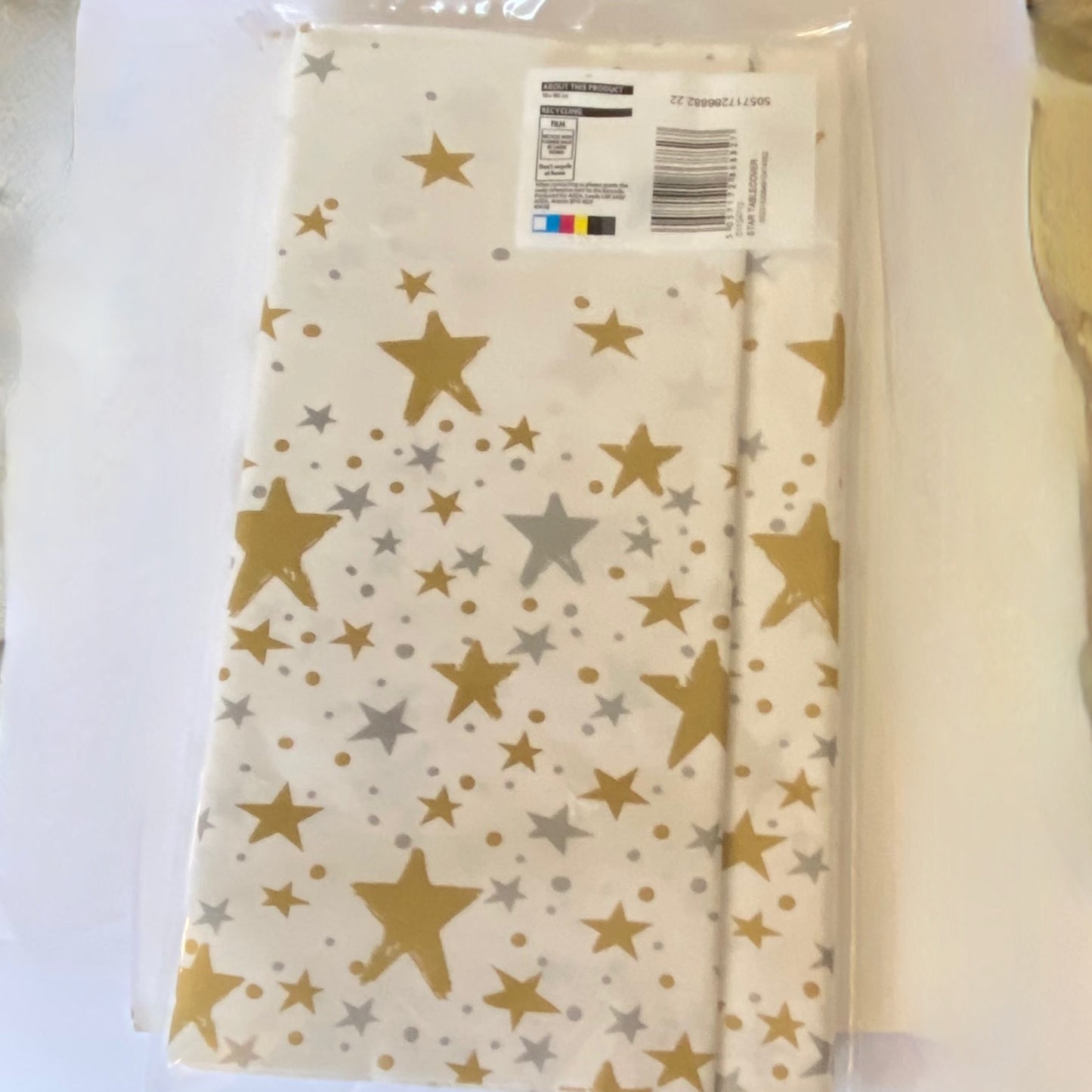 White Table Cover with Gold and Silver Stars