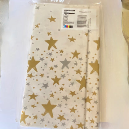White Table Cover with Gold and Silver Stars