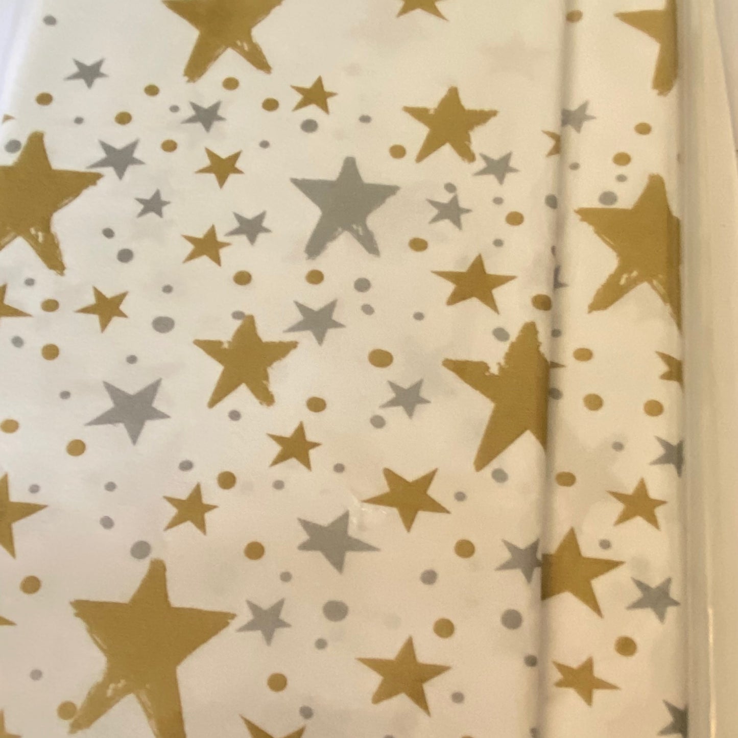 White Table Cover with Gold and Silver Stars