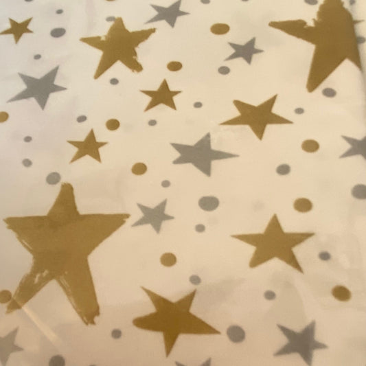 White Table Cover with Gold and Silver Stars