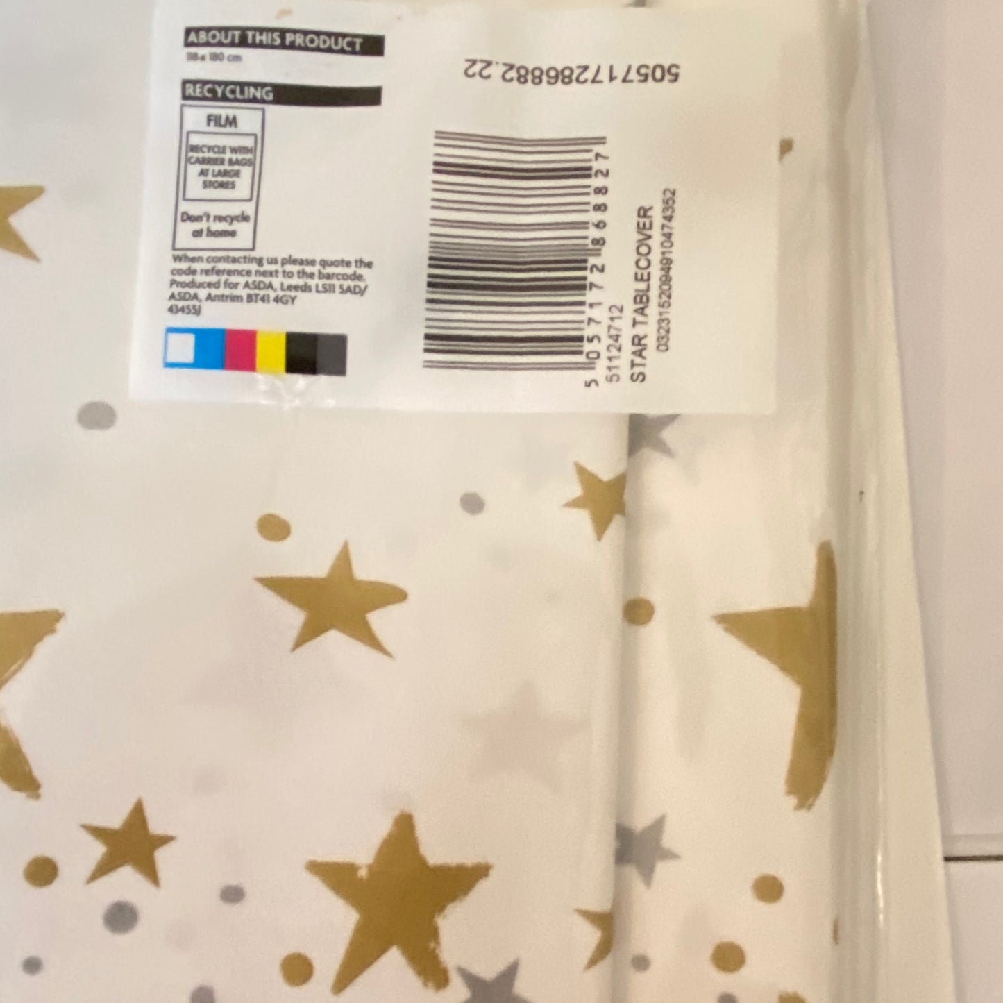 White Table Cover with Gold and Silver Stars