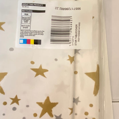 White Table Cover with Gold and Silver Stars