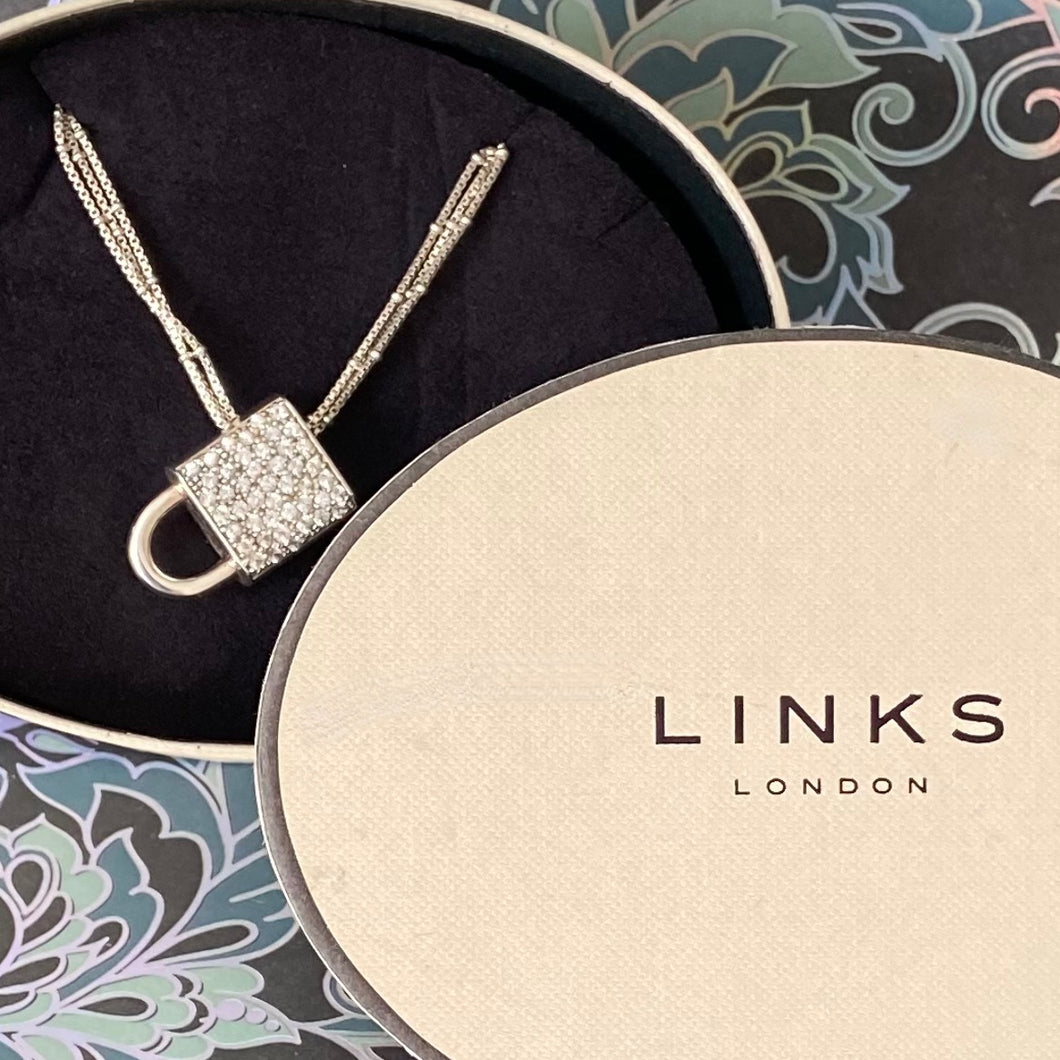 Authentic very rare Links of London Necklace with Cubic Zirconia encrusted Lock Design Pendent