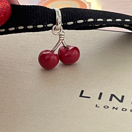 Links of London Sterling Silver two Cherry Charm with Red Enamel.  Perfect New be the first to own this.