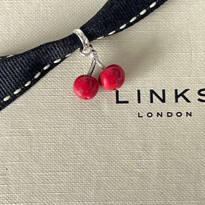 Links of London Sterling Silver two Cherry Charm with Red Enamel.  Perfect New be the first to own this.