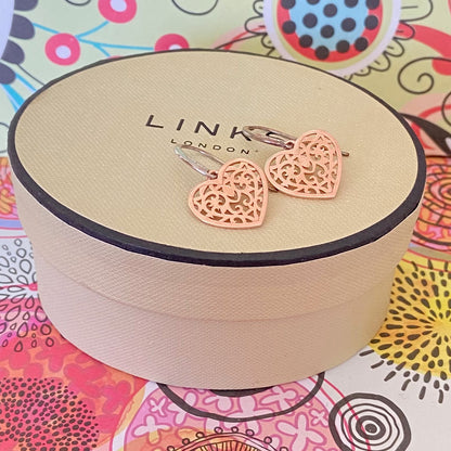 Links of London Rose Gold and Silver Tapestry Heart Earrings