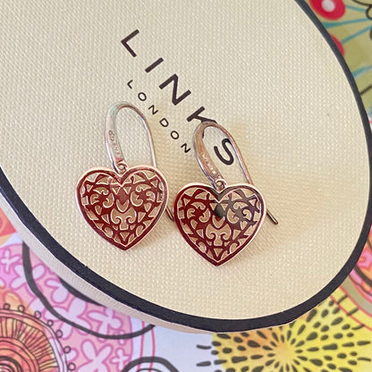 Links of London Rose Gold and Silver Tapestry Heart Earrings
