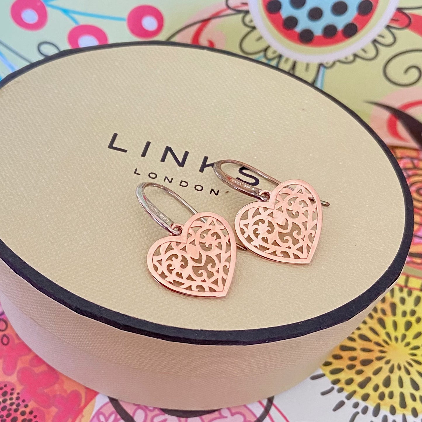 Links of London Rose Gold and Silver Tapestry Heart Earrings