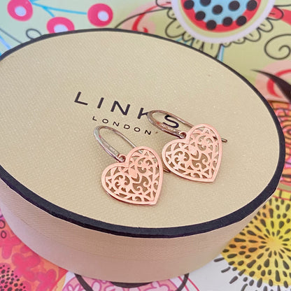 Links of London Rose Gold and Silver Tapestry Heart Earrings