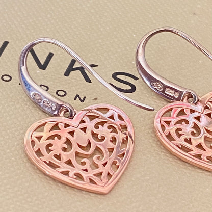 Links of London Rose Gold and Silver Tapestry Heart Earrings
