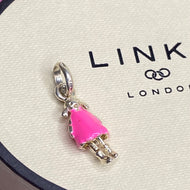 Links of London Sterling Silver Girl Rag Doll Charm with Articulated Legs and Bright Pink Enamel