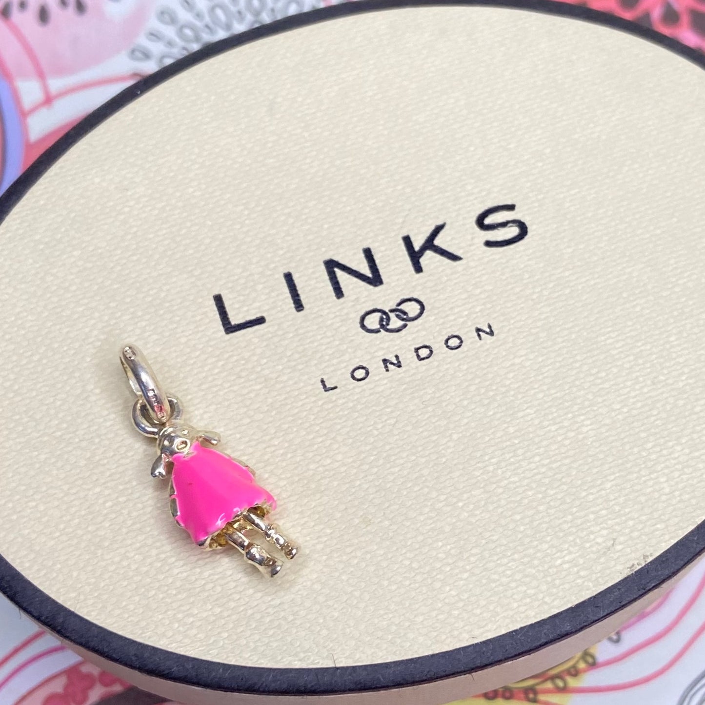 Links of London Girl Rag Doll Charm Bright Pink