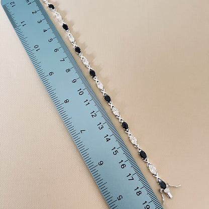 Sterling Silver 925 XOX with Black and Clear Cubic Zirconia Gemstones Tennis bracelet.