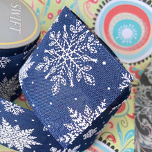 Load image into Gallery viewer, 2.5&quot; x 10 Yard Snowflake Design Ribbon midnight Blue colour
