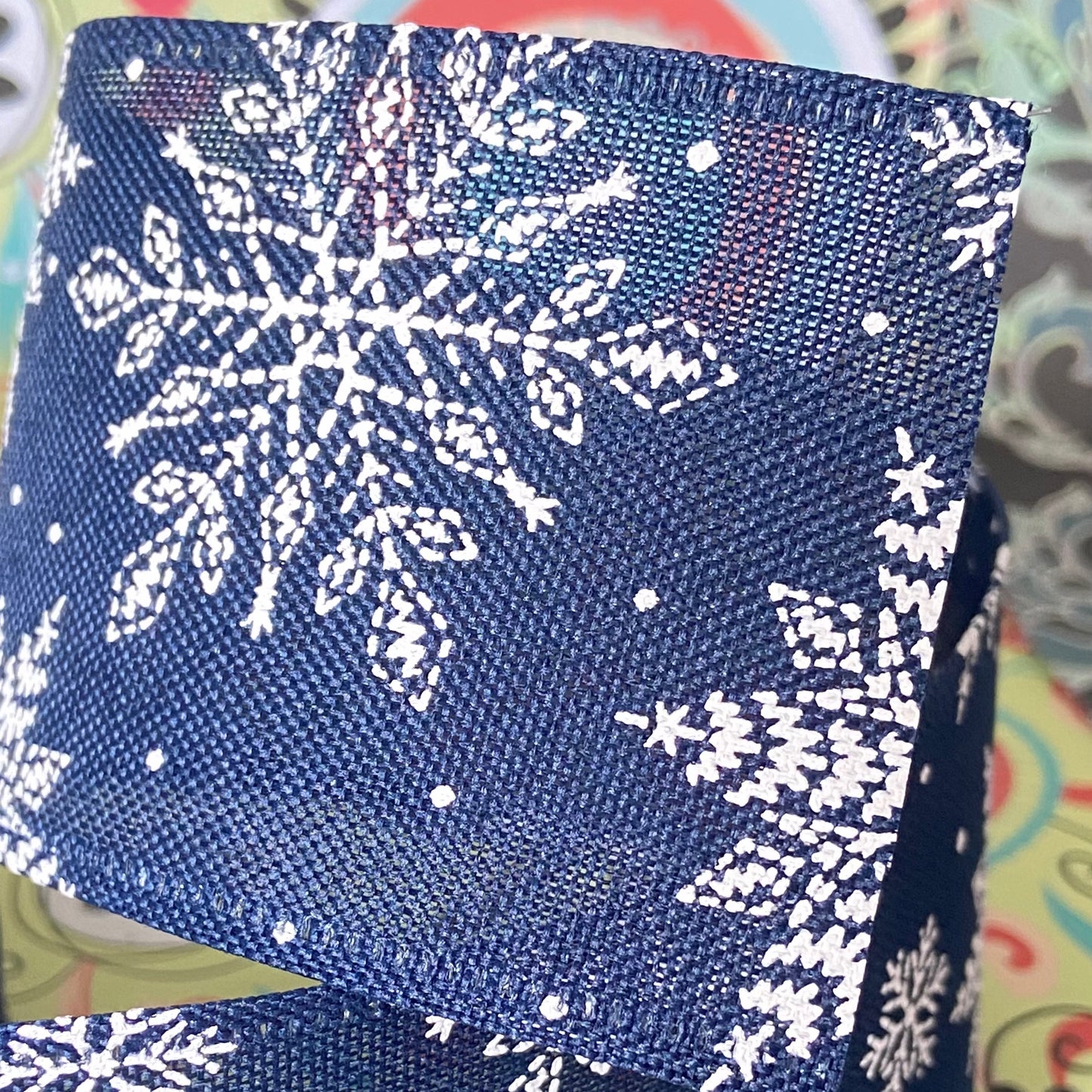 2.5" x 10 Yard Snowflake Design Ribbon midnight Blue colour
