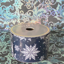 Load image into Gallery viewer, 2.5&quot; x 10 Yard Snowflake Design Ribbon midnight Blue colour
