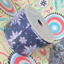 Load image into Gallery viewer, 2.5&quot; x 10 Yard Snowflake Design Ribbon midnight Blue colour
