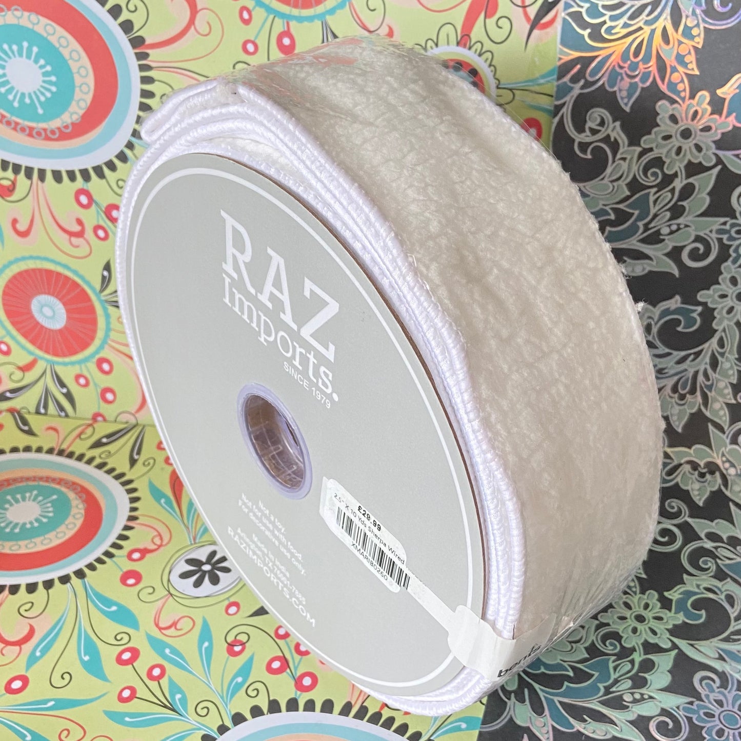 2.5 x 10 yards Sherpa Wired Ribbon - Lambs wool effect