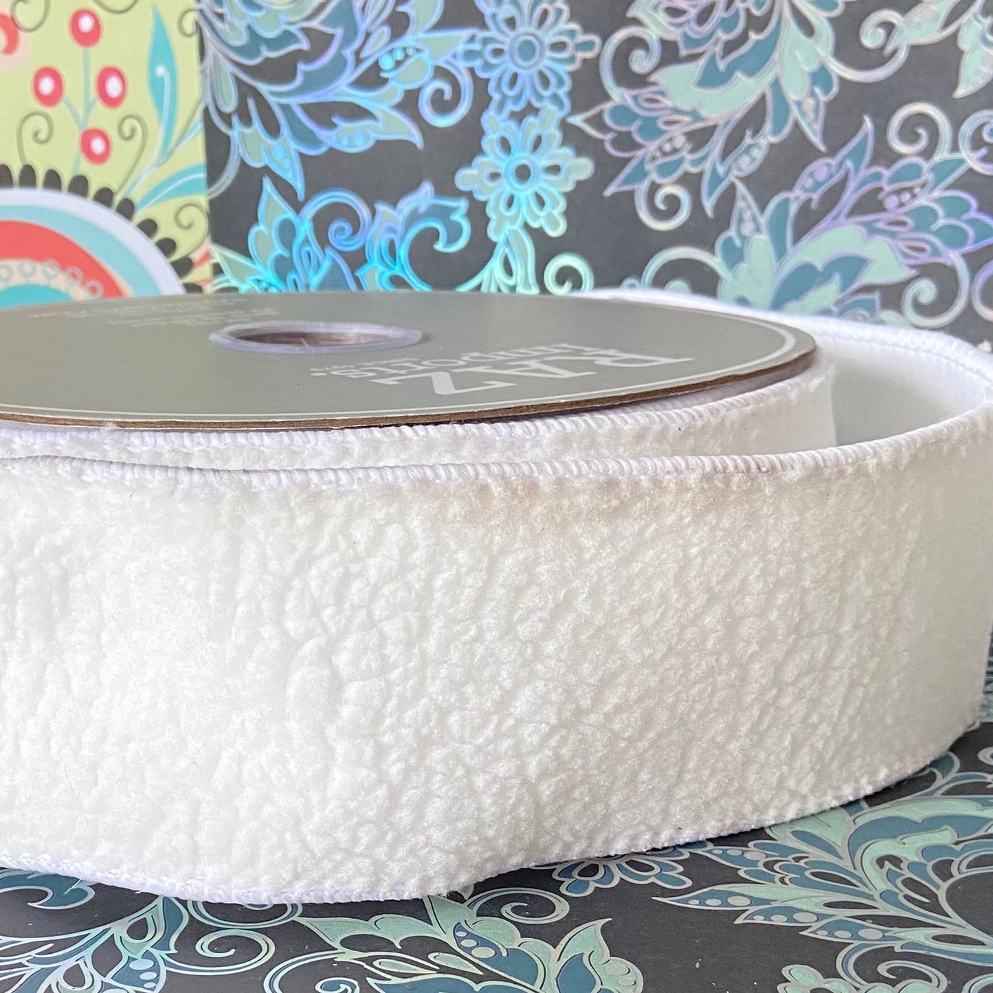 2.5 x 10 yards Sherpa Wired Ribbon - Lambs wool effect
