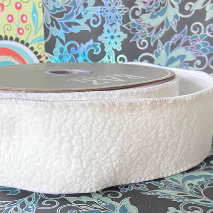2.5 x 10 yards Sherpa Wired Ribbon - Lambs wool effect