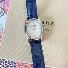 Load image into Gallery viewer, Rare Links of London Driver Ellipse Watch with Mother of pearl face, 10 Sapphire Crystals a Blue Real Leather Strap.
