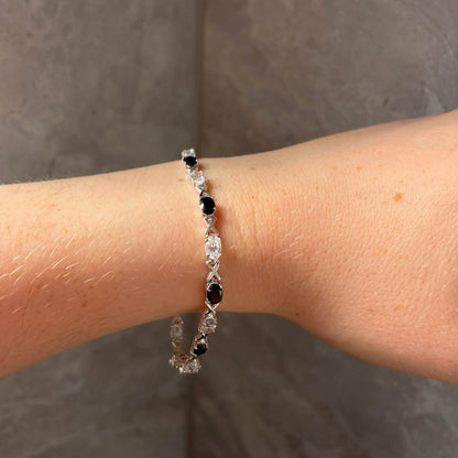Sterling Silver 925 XOX with Black and Clear Cubic Zirconia Gemstones Tennis bracelet.