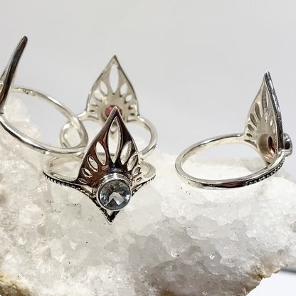 Sterling Silver Tiara Ring with  a Faceted Gemstone