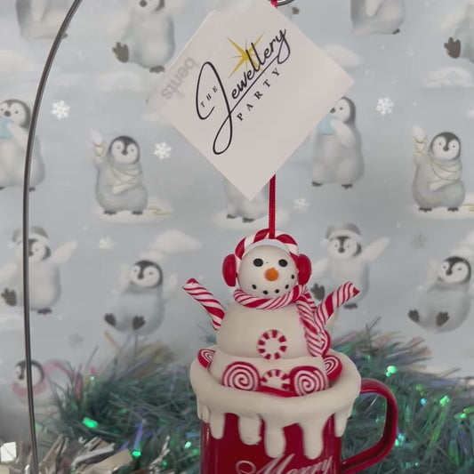 festive handmade claydough snowman hot chocolate mug Christmas tree decoration