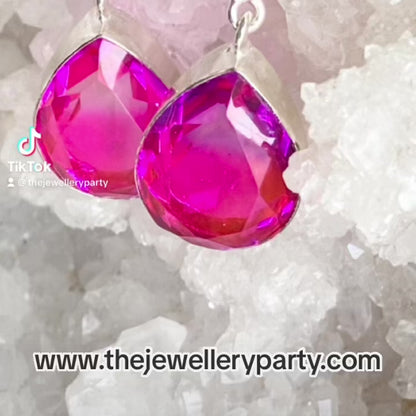 Pink and Purple tint  Glam Gemstone silver plated Earrings