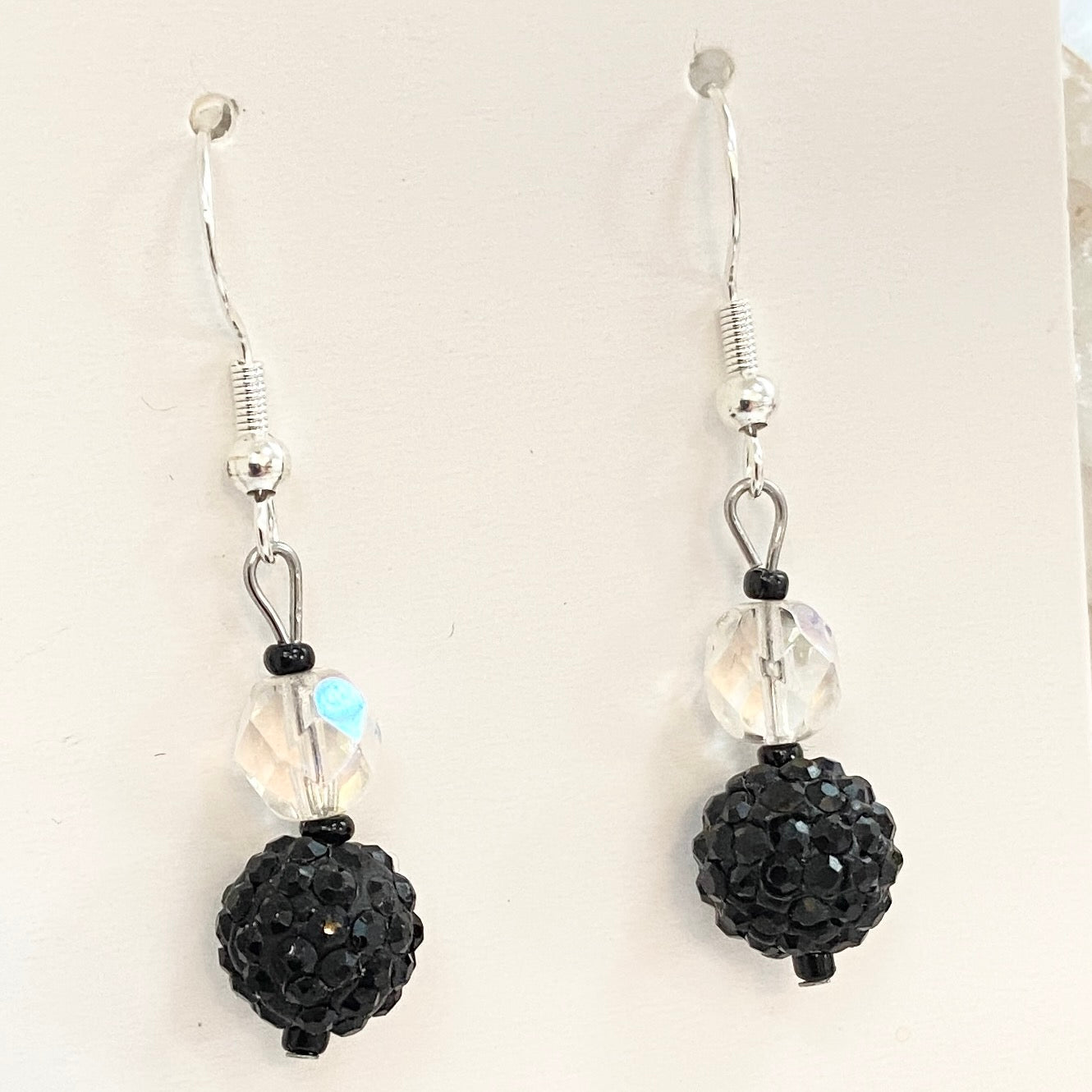 Black recycled crystal beaded Earrings