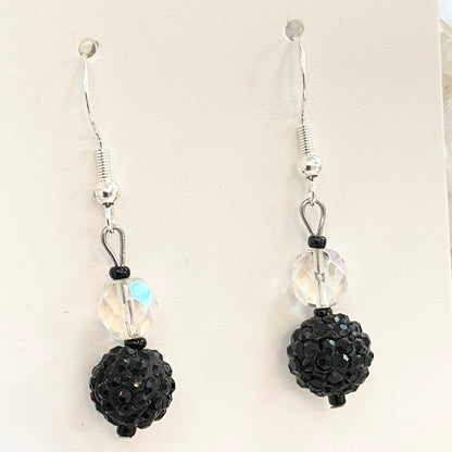 Black recycled crystal beaded Earrings
