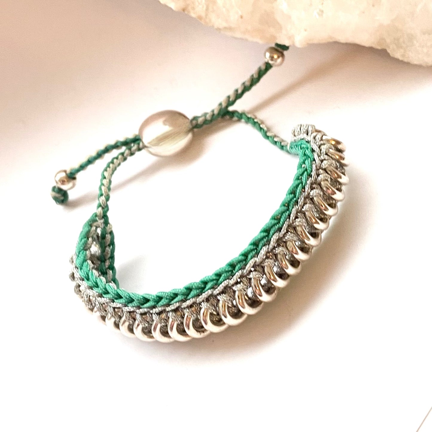Pre Loved Links of London Silver and Green Sweetie Friendship Bracelet