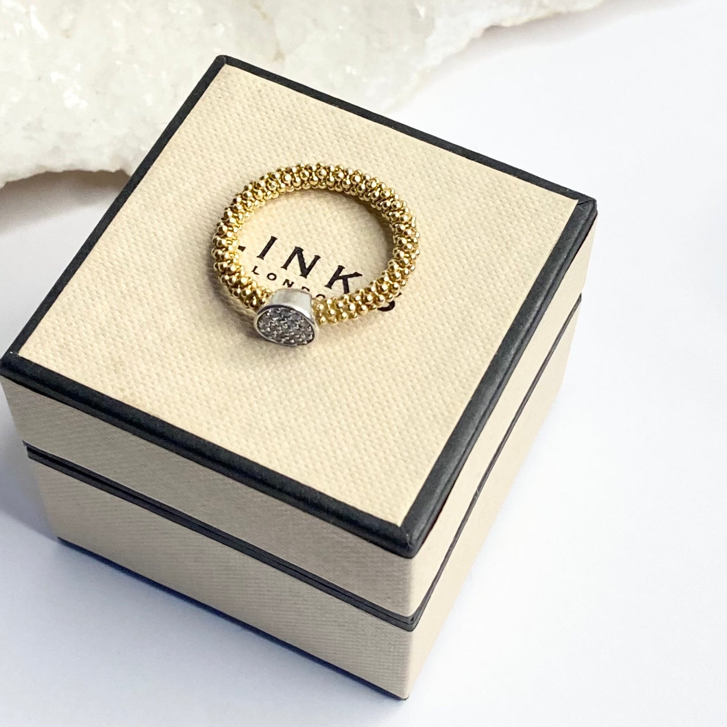 Links of London Sterling Silver Gold Vermeil Stardust Bead Mesh Ring