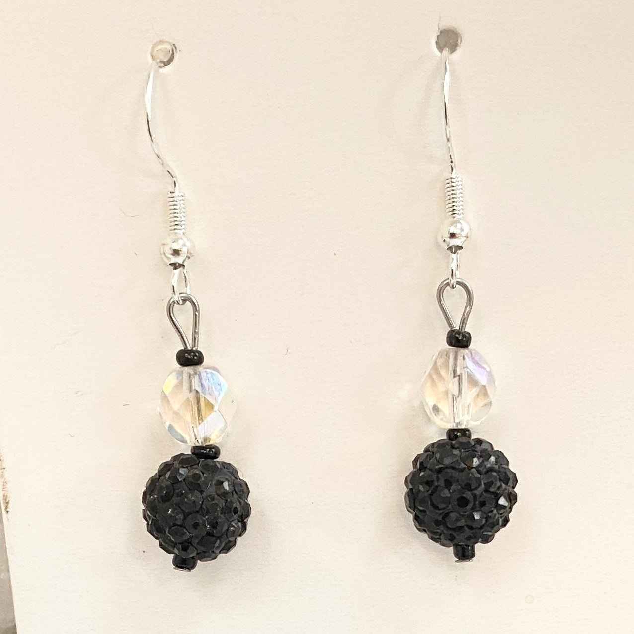 Black recycled crystal beaded Earrings