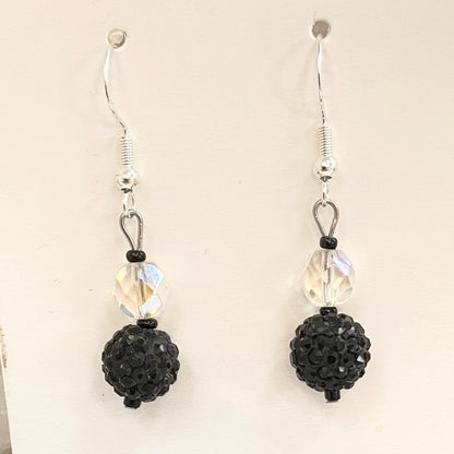 Black recycled crystal beaded Earrings