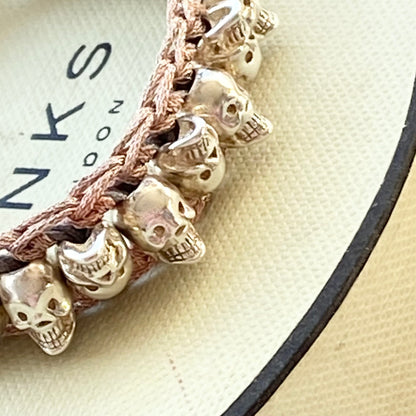 Links of London Sterling Silver Skull Friendship Bracelet with Pink and Grey cord