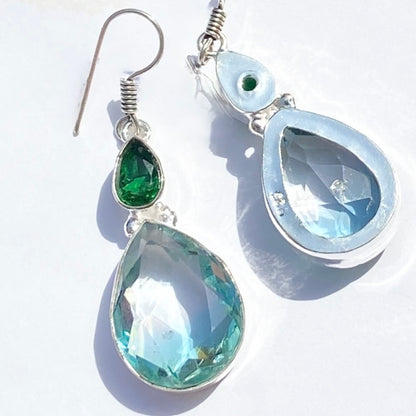 Pale Blue and Green Gemstone silver plated Earrings