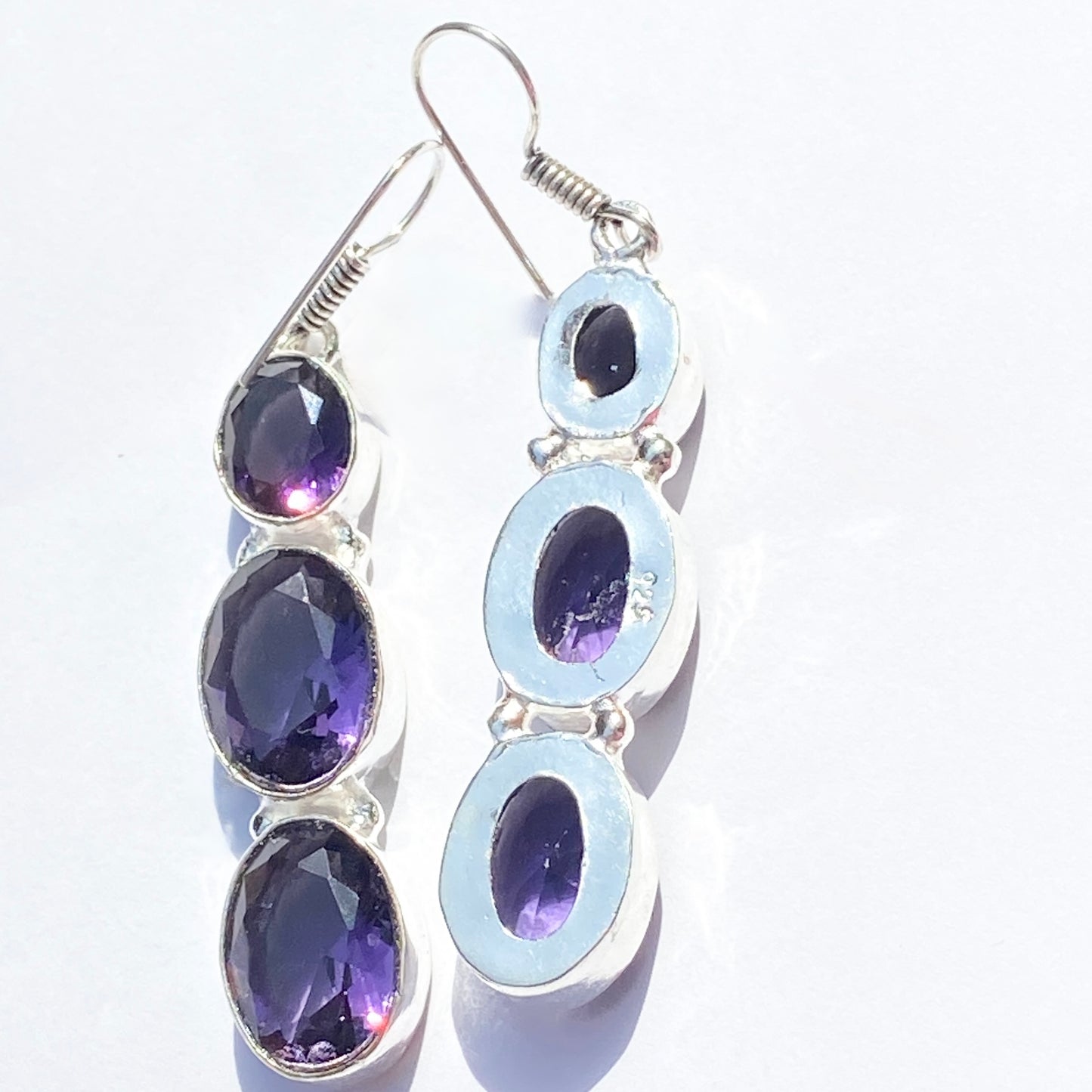 Purple Faceted Gemstone silver plated Earrings