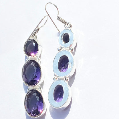 Purple Faceted Gemstone silver plated Earrings