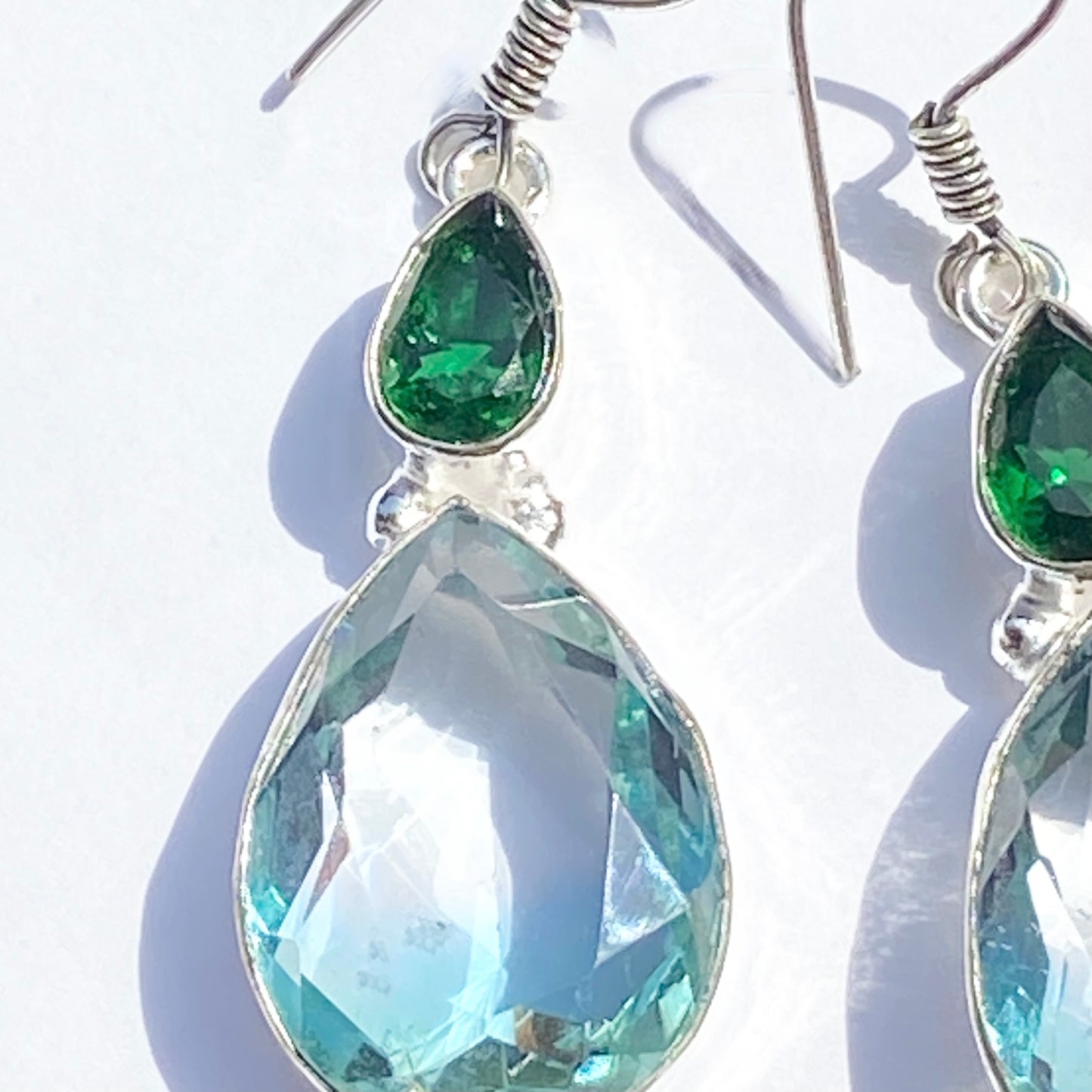 Pale Blue and Green Gemstone silver plated Earrings