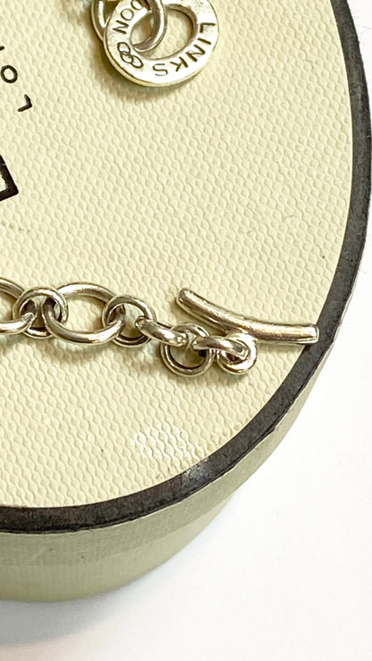 Pre Loved Links of London  Silver Bracelet with 3 Links of London Links, Heart charm and T Bar Clasp.